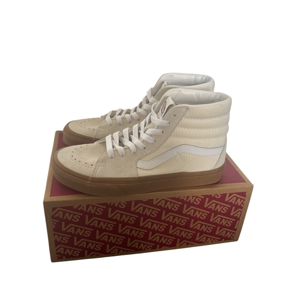 Vans High-Top Sneakers in Cream and White with Tan Sole